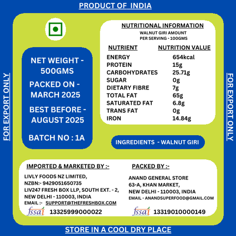 Walnut Kernals 500g (Livly Foods) (Only 1 per customer allowed)