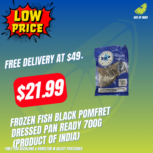 Frozen Fish Black Pomfret Dressed Pan Ready 700g (Product of India)