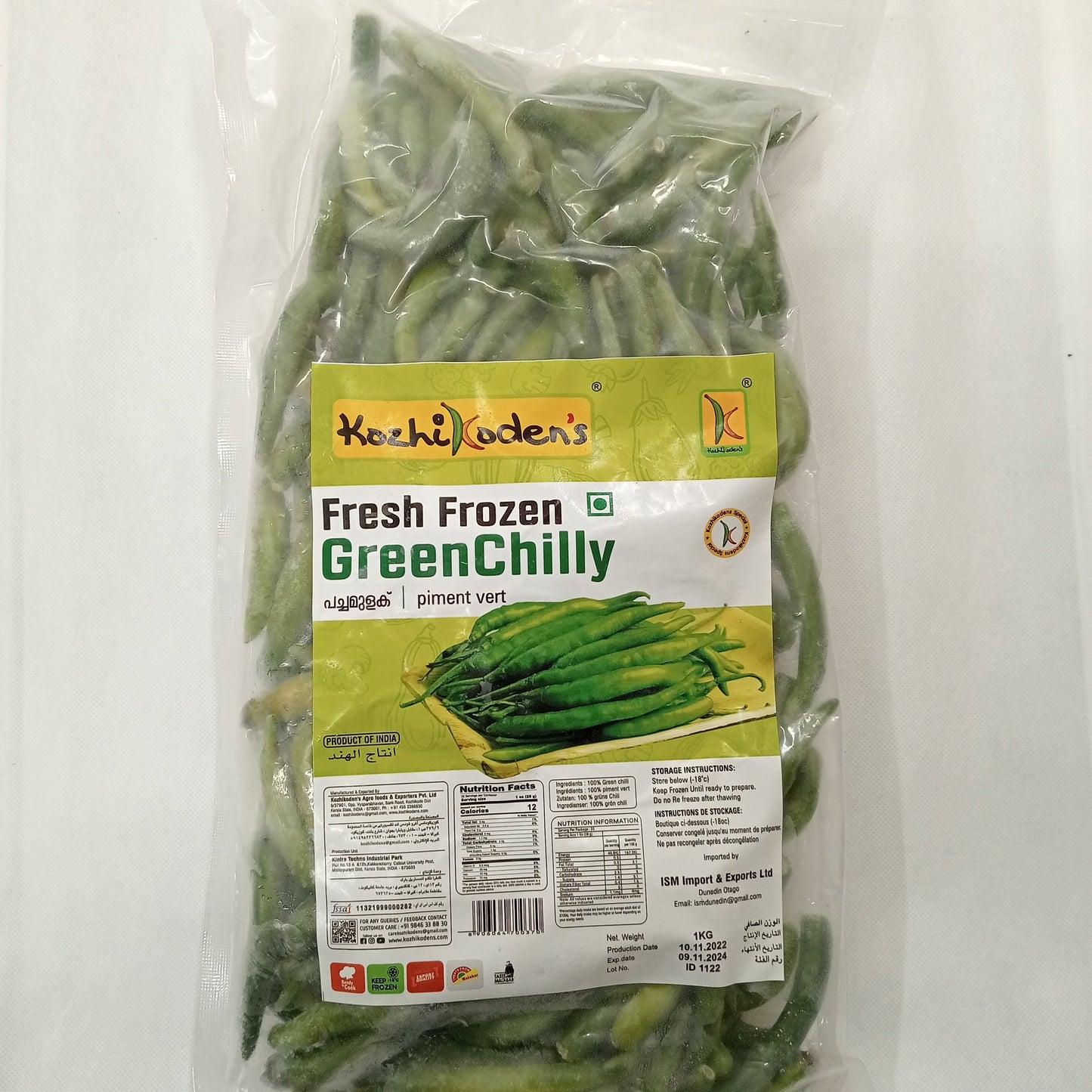 Frozen Green Chilly 1Kg (Kozhikoden’s)