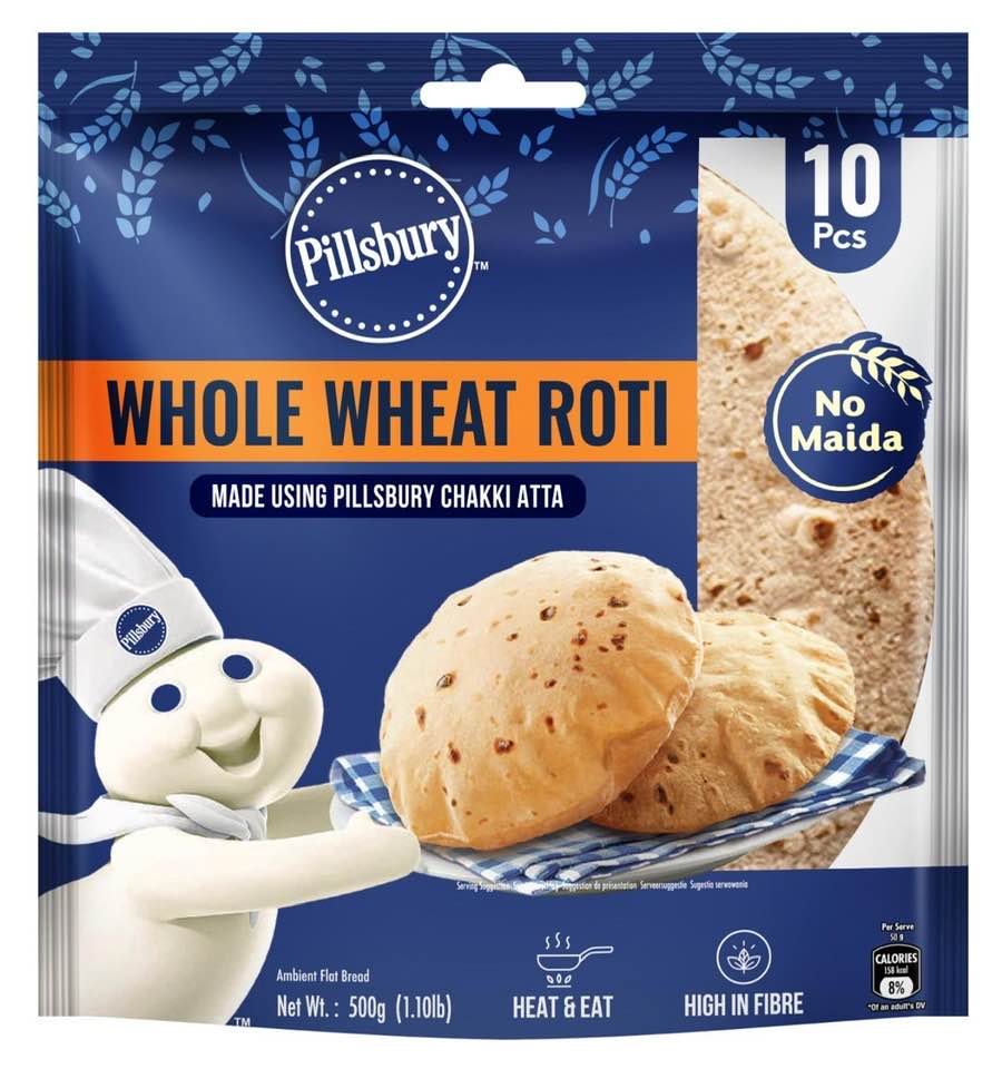 Pillsbury Whole Wheat Roti Plain 50gx10