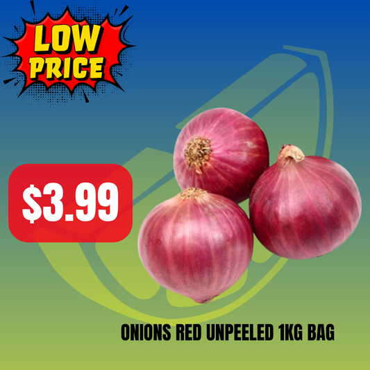 Onions Red Unpeeled 1kg Bag