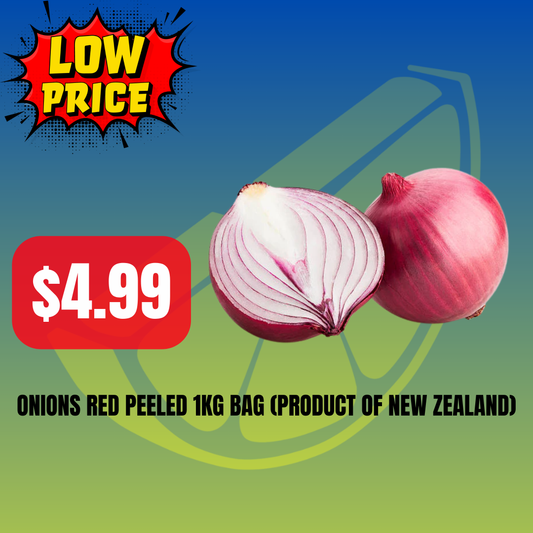 Onions Red Peeled 1kg Bag (Product of New Zealand)