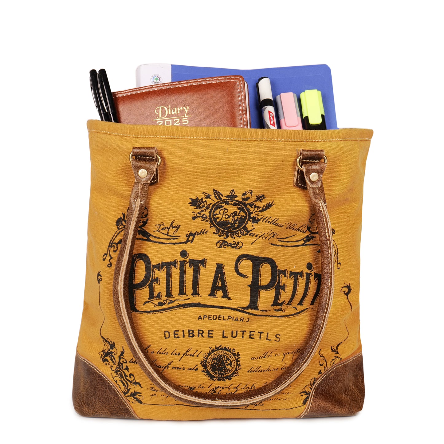 Petit A Petit Cotton Canvas Brown Bag