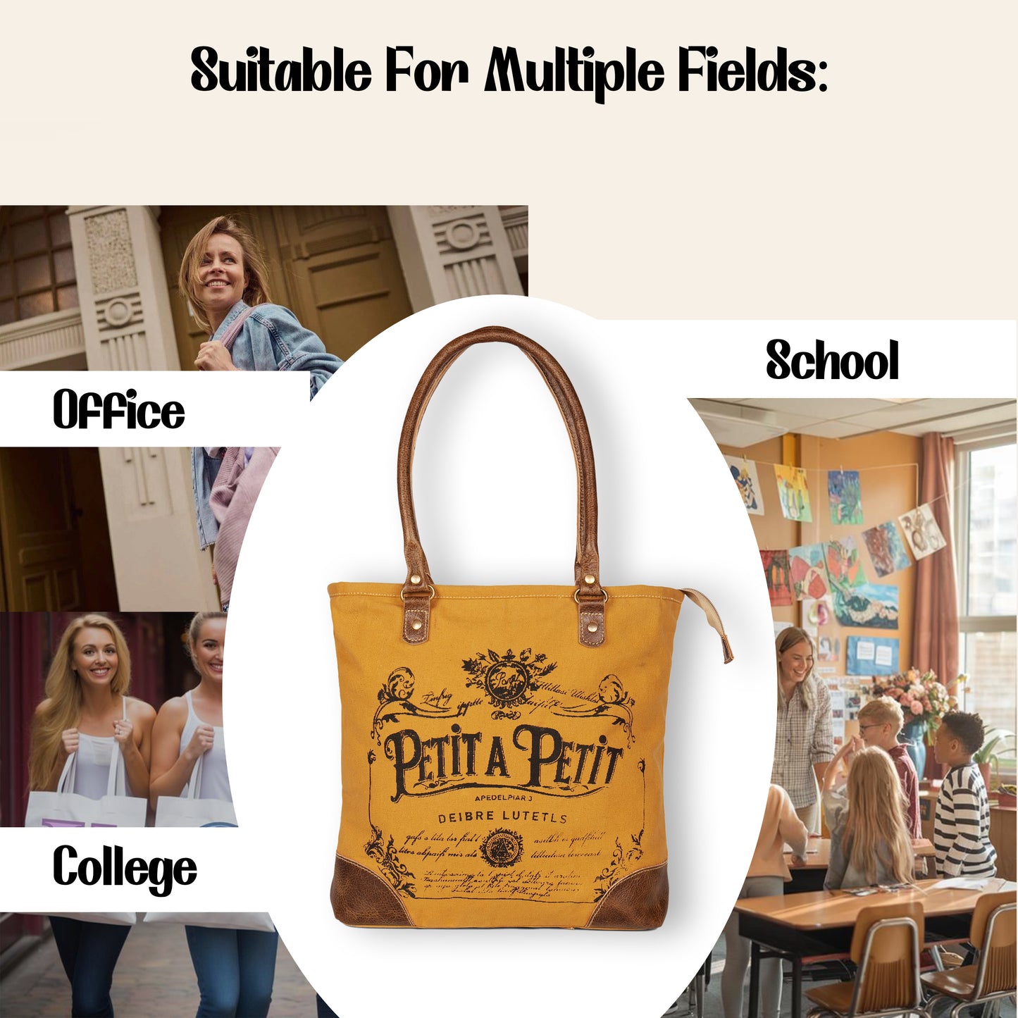 Petit A Petit Cotton Canvas Brown Bag