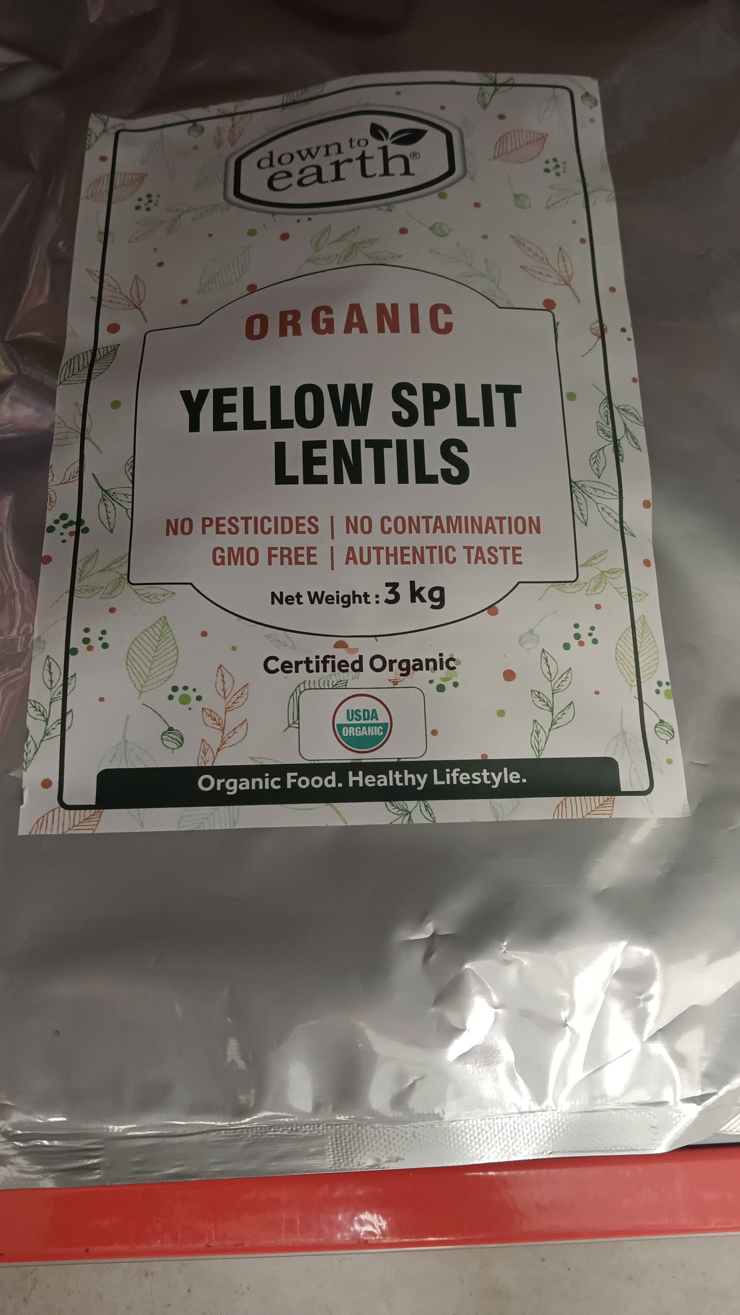 Down To Earth Organic Yellow Split Lentils (Mung Dal) 3Kg