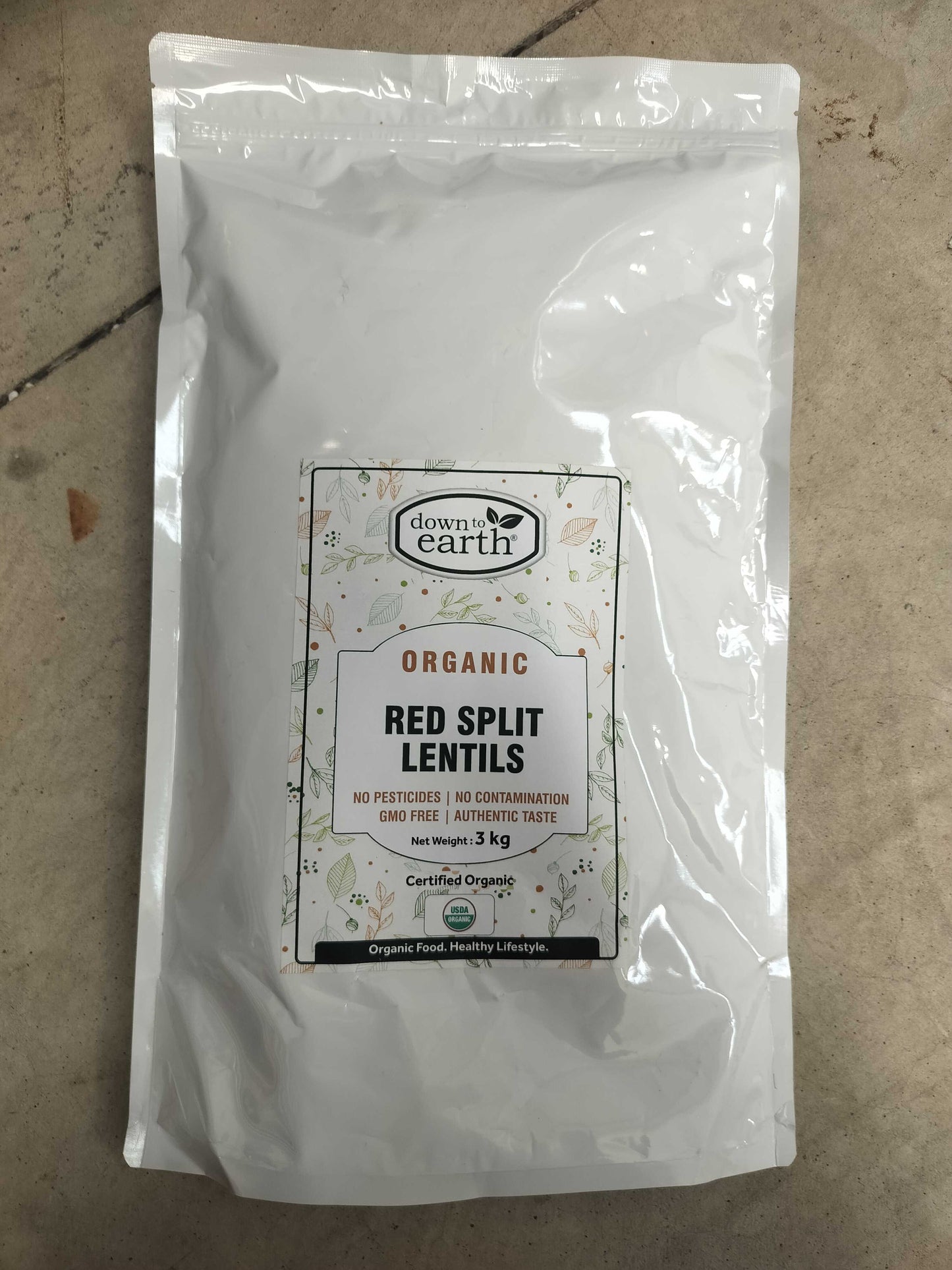 Organic Red Split Lentils (Masoor Dal) 3Kg Bag (Down To Earth)