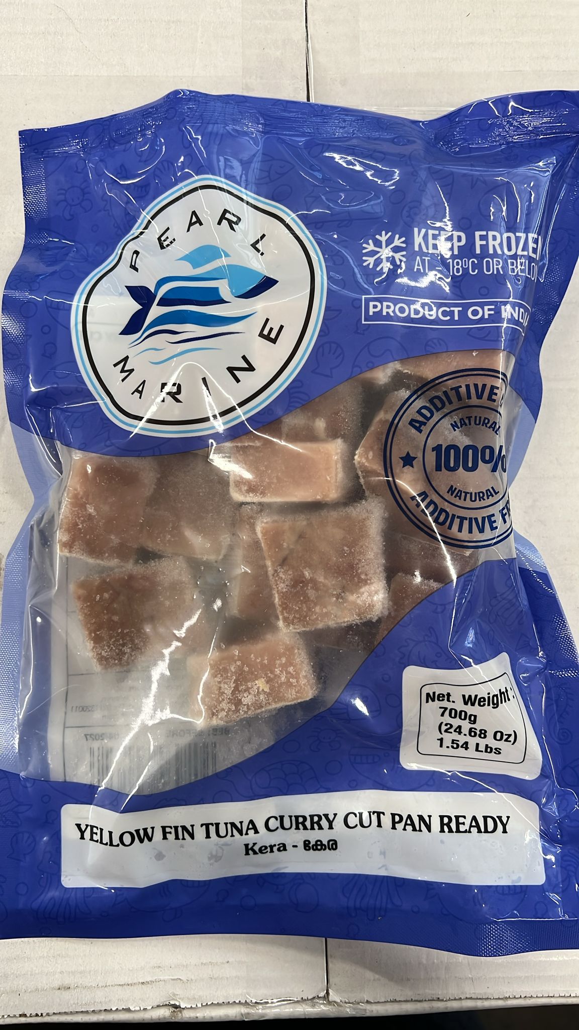 Frozen Fish Yellow Fin Tuna Curry Cut Pan Ready 700g (Product of India)