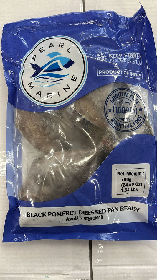 Frozen Fish Black Pomfret Dressed Pan Ready 700g (Product of India)
