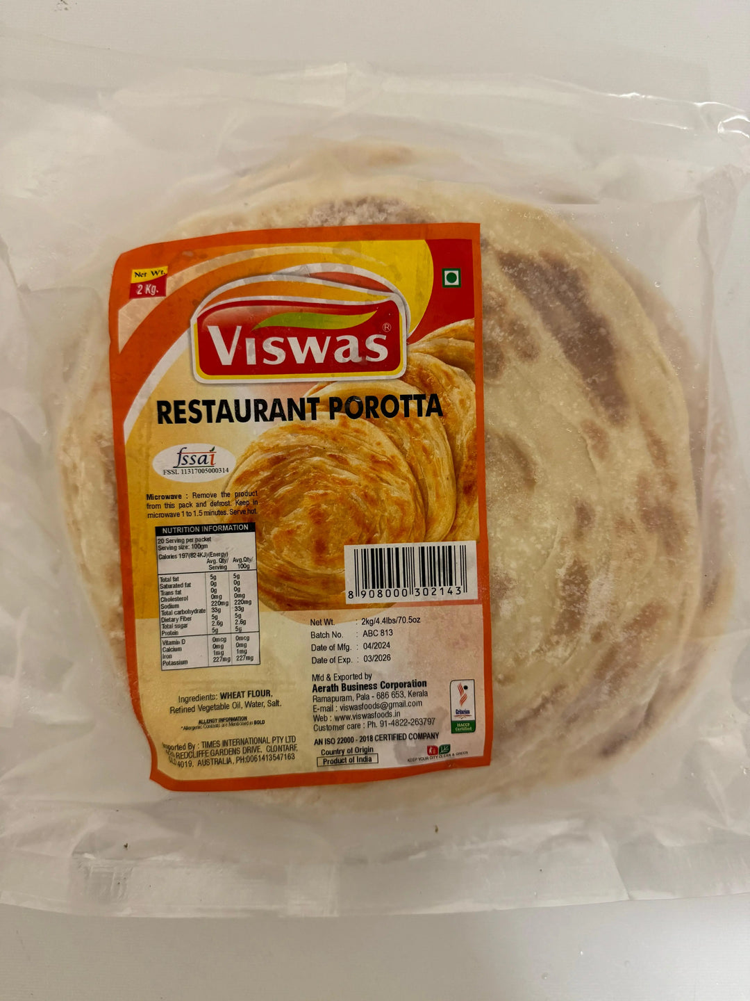 Frozen Restaurant Porotta 2Kg (Viswas)
