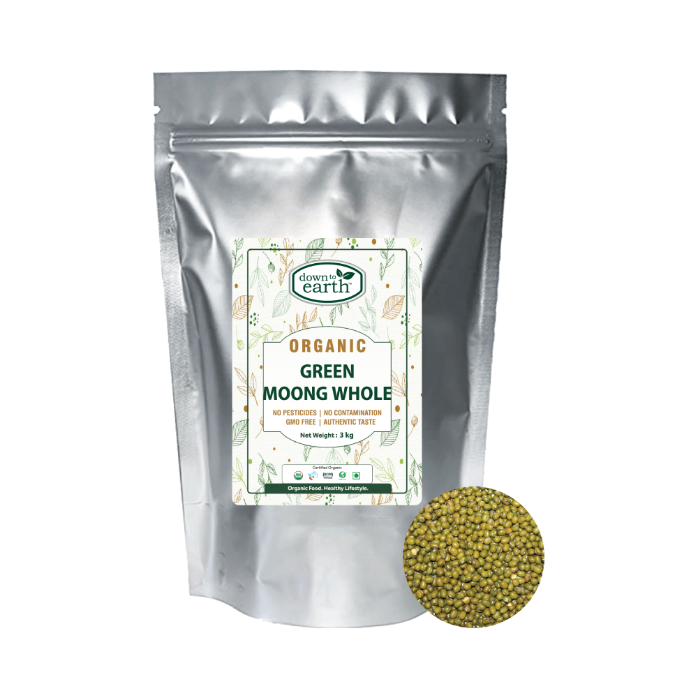 Organic Green Mung Bean (Moong Whole) 3kg Bag (Down To Earth)