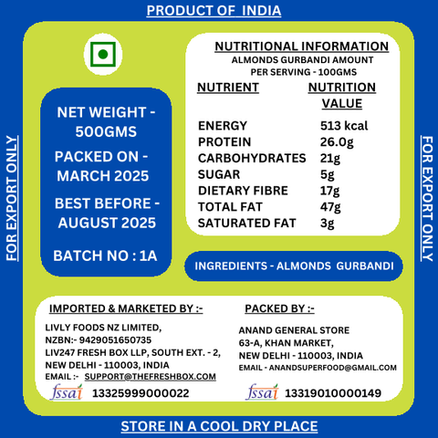 Almonds Gurbandi 500g (Livly Foods)