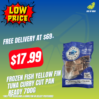 Frozen Fish Yellow Fin Tuna Curry Cut Pan Ready 700g (Product of India)