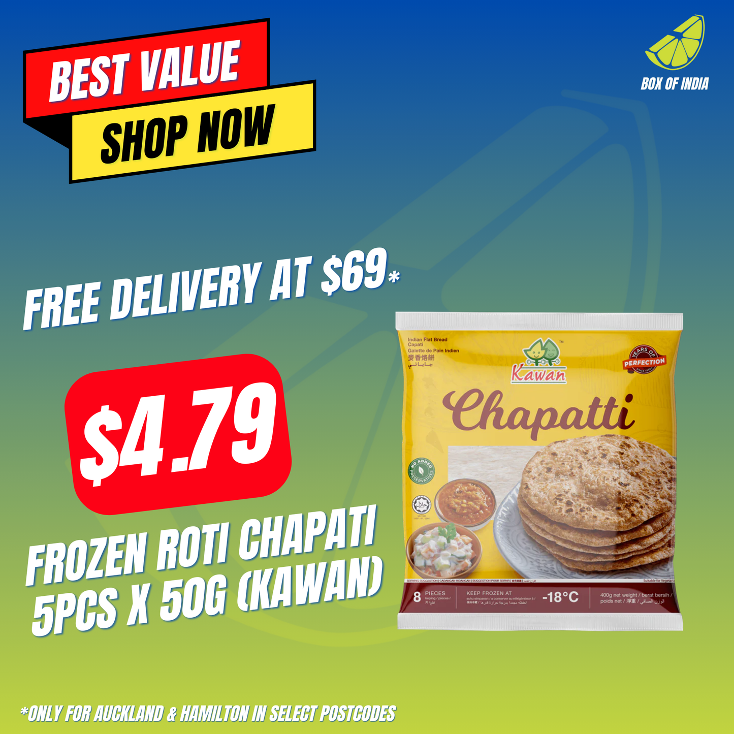 Frozen Roti Chapati 5pcs x 50g (Kawan)