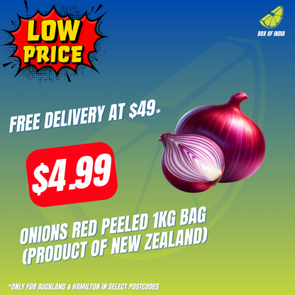 Onions Red Peeled 1kg Bag (Product of New Zealand)