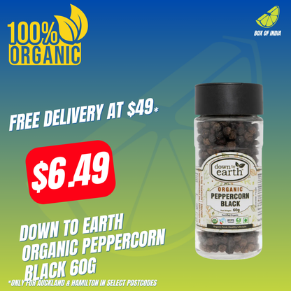 Organic Peppercorn Black 60g (Down To Earth)