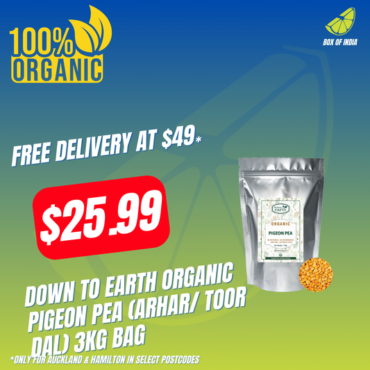Down To Earth Organic Pigeon Pea (Arhar/ Toor Dal) 3kg bag