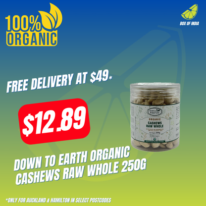 Organic Cashews Raw Whole 250g (Down To Earth)