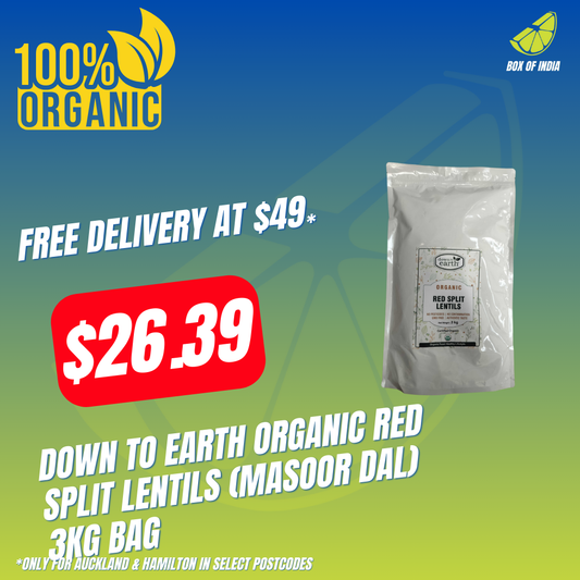 Down To Earth Organic Red Split Lentils (Masoor Dal) 3Kg Bag