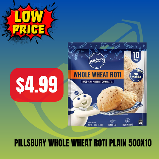 Pillsbury Whole Wheat Roti Plain 50gx10