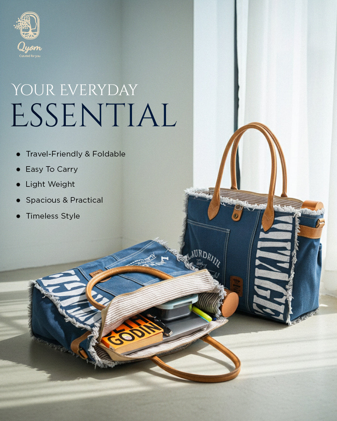 Qyom Bag Blue - Vintage Canvas Bag