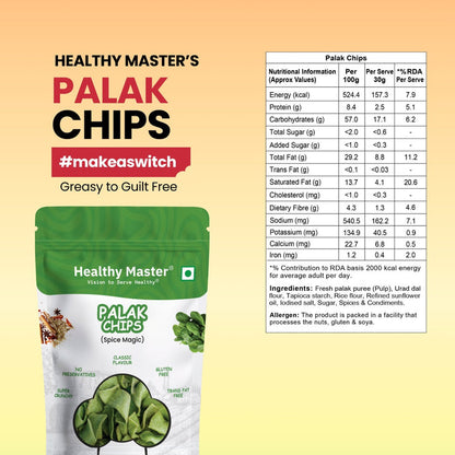 Palak & Blackgram (Urad) Chips - Light and Crispy (Spice Magic) 30g (Healthy Master)