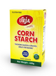 A box of Urja brand corn starch, which is labeled as gluten free and 100% pure. The net weight of the product is 400g.