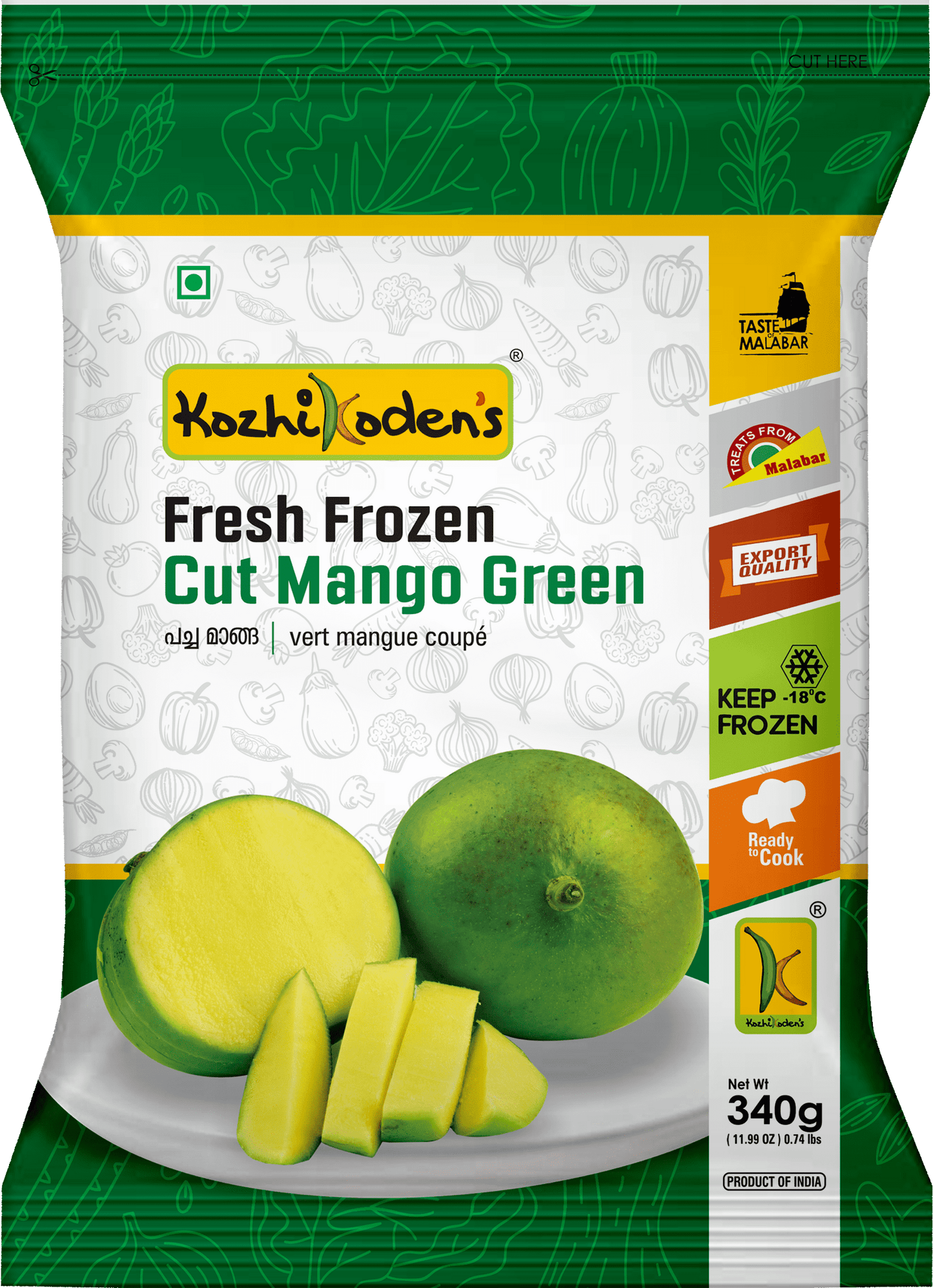 Frozen Cut Mango Green 340g (Kozhikoden’s)