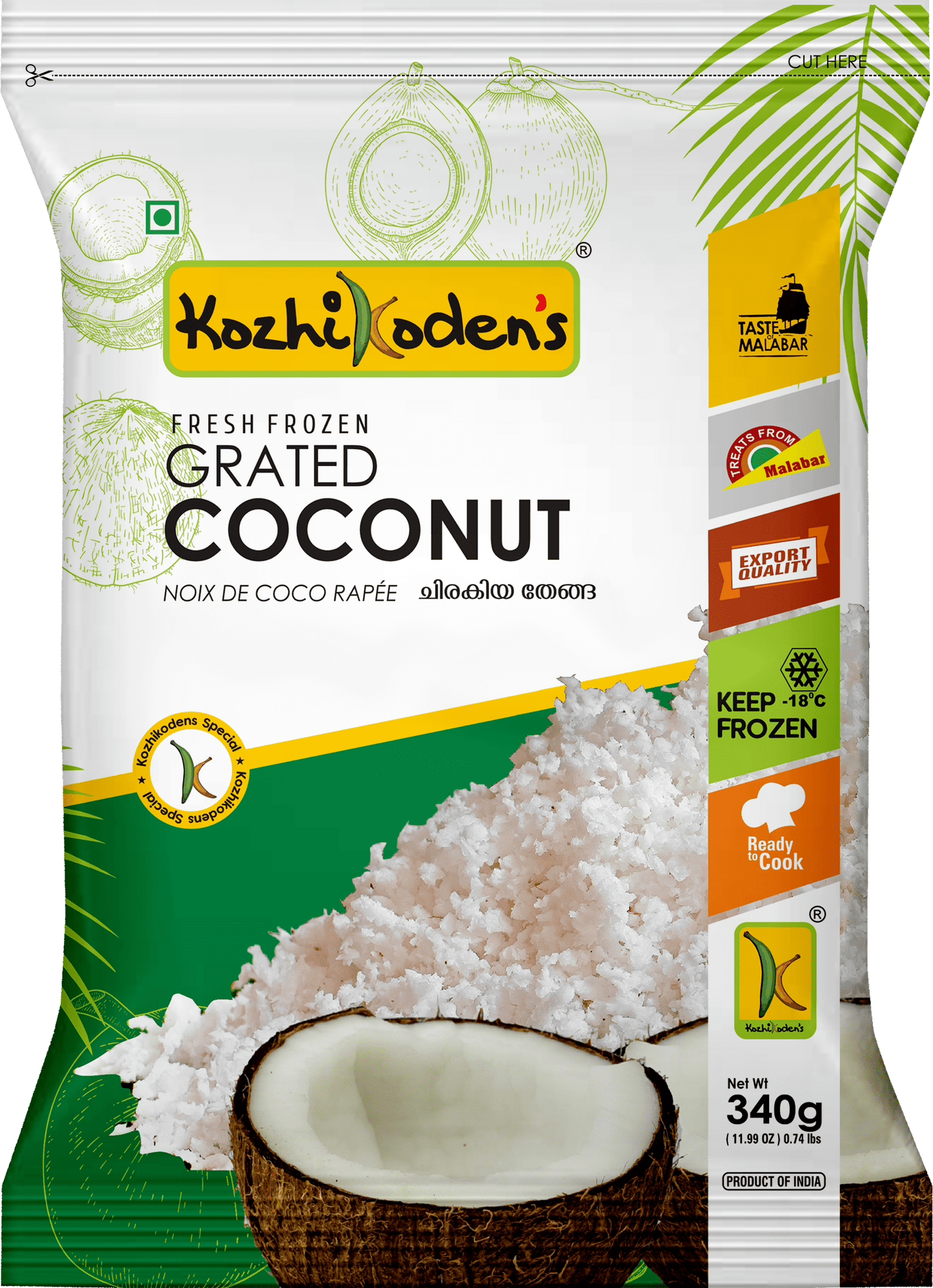 Frozen Grated Coconut 340g (Kozhikoden’s)